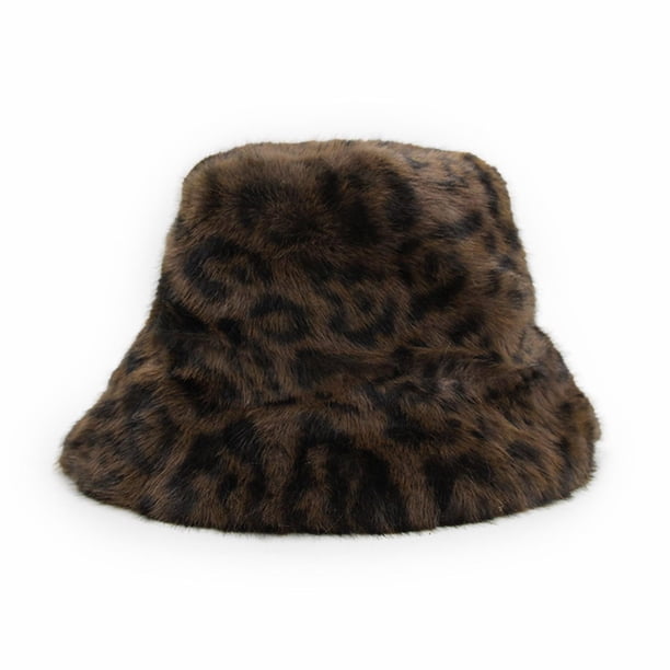 Gorro Bucket Mujer Peludo Animal Print Leopardo Invierno Suave Negro Talla Única