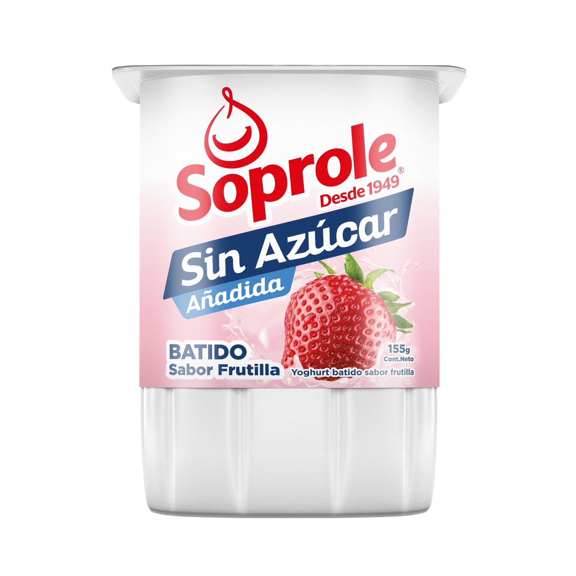 Yoghurt Batido Sin Azúcar Sabor Frutilla Pote 155 gr Soprole