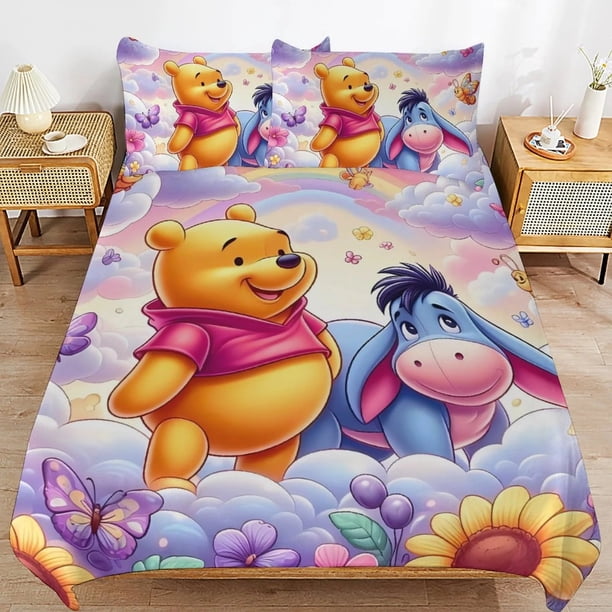 Winnie The Pooh Duvet Cover Microfiber Bedding Sets Comforter 1 Duvet Cover and Pillow Shams for Kids Boys Girls Bedroom Decor