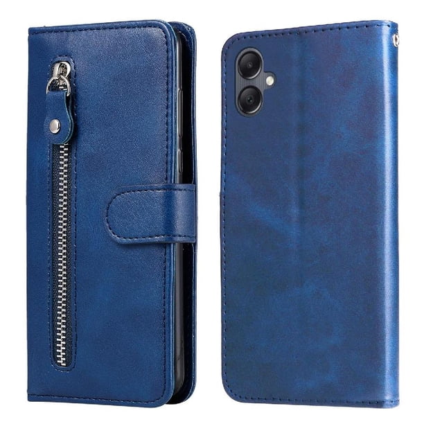 Funda tipo cartera para Samsung Galaxy A05 con bolsillo con cremallera y ranuras para tarjetas – Función de soporte Azul