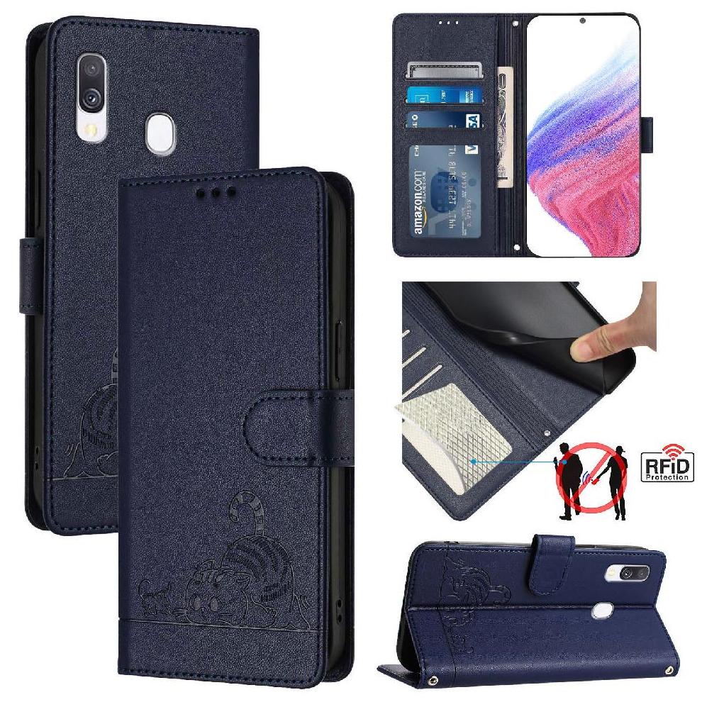 Funda Tipo Cartera Foxdock Para Samsung Galaxy A40 Con Soporte, Ranuras, Rfid, Diseño De Gato