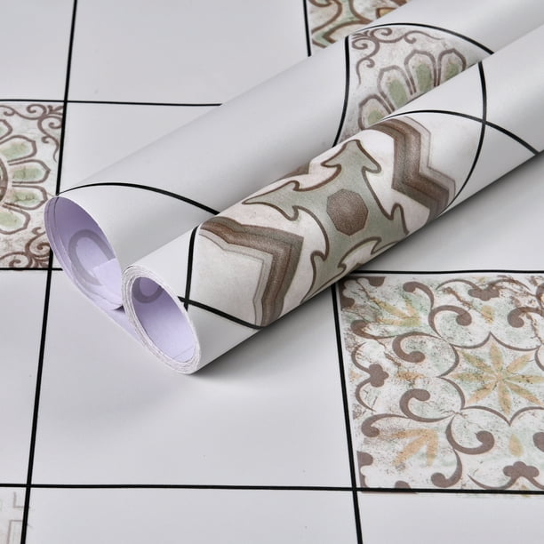 1pc Peel And Stick Wallpaper Tile, Moroccan Tile Cover Up Stickers PVC Contact Paper For Floors Waterproof Wear-resistant Wall Tiles For Bathroom Walls Kitchen Back Splash Vinyl Flooring Roll Floor