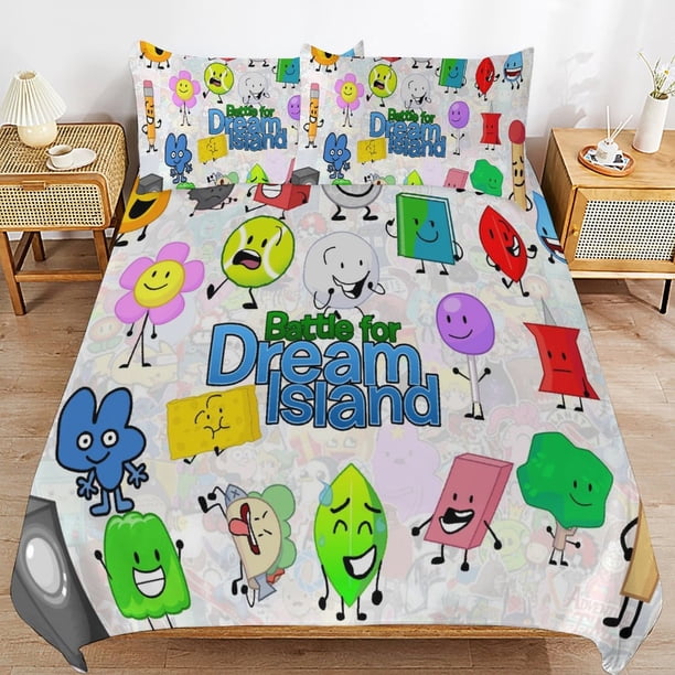 x563 Battle for Dream Island BFDI Bed Duvet Cover Microfiber Bedding Sets 3D Printed Lightweight 3 Piece Comforter Sets, 1 Duvet Cover And 2 Pillow Shams for Kids Boys Girls 90"x90" jn563
