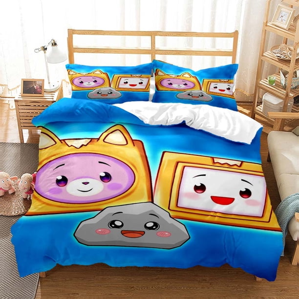 Lankybox Foxy Boxy Cute Cartoon 3D printed bedding Queen bedding set Customized King size bedding set Soft and comfortable