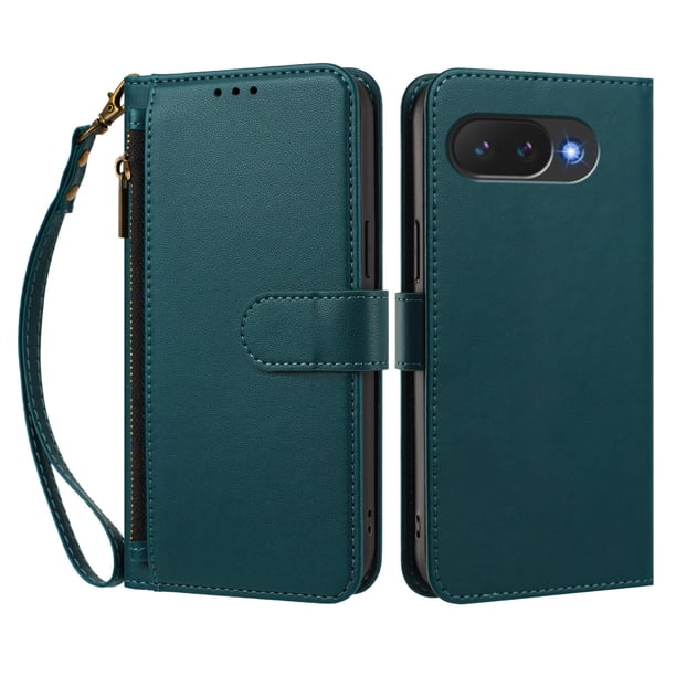 Funda Tipo Billetera para Google Pixel 10A con Soporte y Bolsillo con Cierre Verde