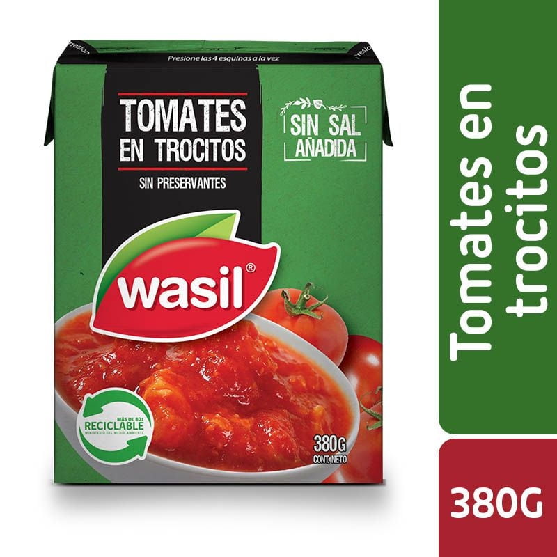 Tomates En Trocitos En Conserva Caja Drenado 380 g - Neto 380 g Wasil