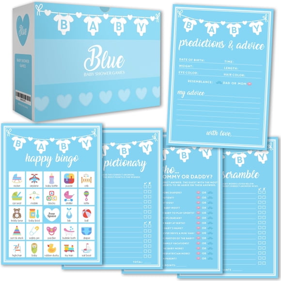 Pack de 5 juegos para baby shower Party Hearty – Azul