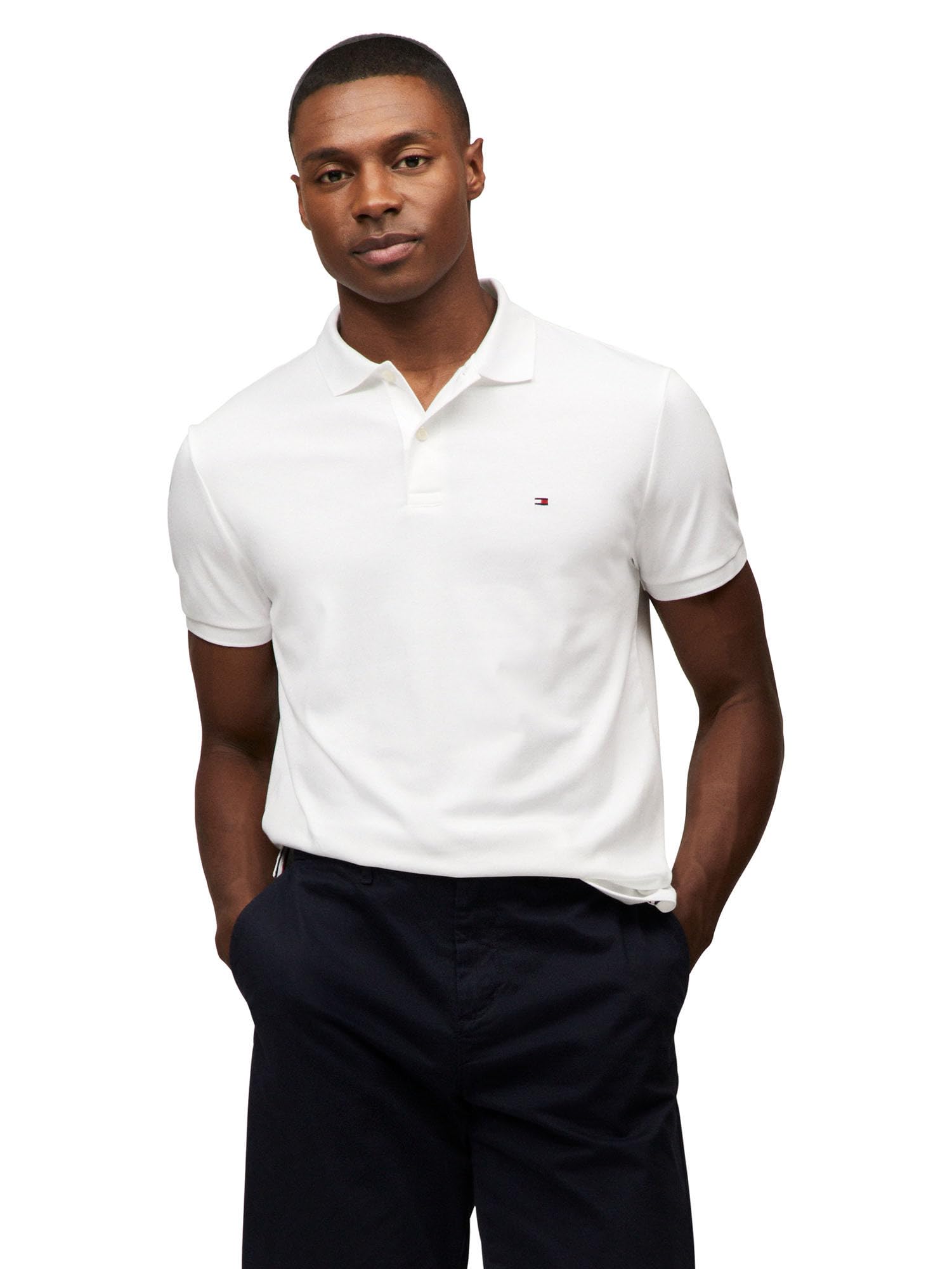Polo Tommy Hilfiger De Algodón Líquido, Corte Regular, Color Blanco