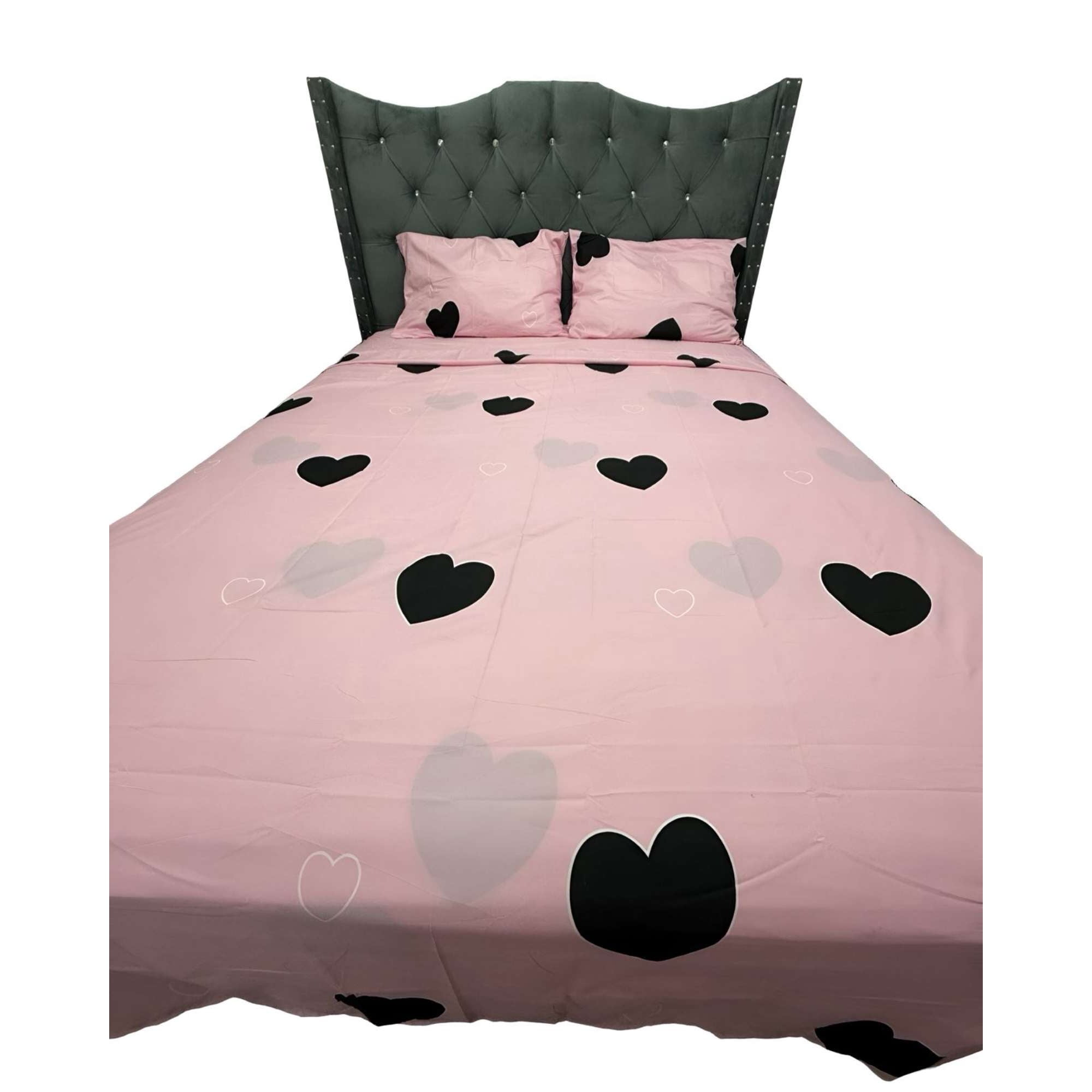 Teng Fei - Juego De Sabanas De Género 2 Plazas Rosada Corazones Negros