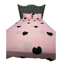 Teng Fei - Sabana De Género 2 Plazas Rosada Corazones Negros