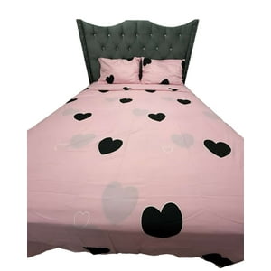 Teng Fei - Sabana De Género 2 Plazas Rosada Diseño Corazones Negros