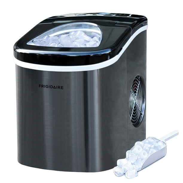 Frigidaire EFIC117-SSBLACK-COM EFIC117-SSBLACK Máquina compacta portátil de 26 libras, máquina para hacer hielo de acero inoxidable negro, mediana