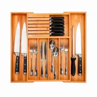 Wakeshome - Organizador De Cubiertos Para Cajones Organizador De Bambú De Cocina Porta Utensilios Expandible