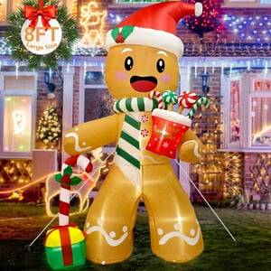 Hombre Inflable Navideño Fayavoo Gingerbread Man De 8 Pies Con 8 Led