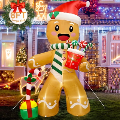 Hombre Inflable Navideño Fayavoo Gingerbread Man De 8 Pies Con 8 Led