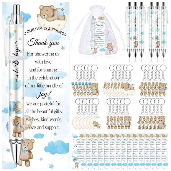 Regalos para baby shower Lebsitey 145 piezas: bolígrafos y accesorios con osos azules