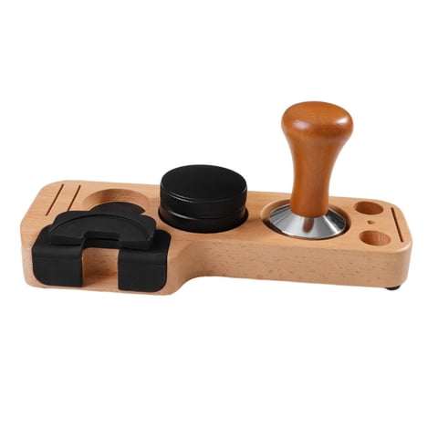 Magideal - Prensa Y Distribuidor De Café, Tapetes Para Manipulación De Café Expreso, Mango De Café En Polvo, Base De Madera, Estación De Manipulación De Café , Haya 58Mm