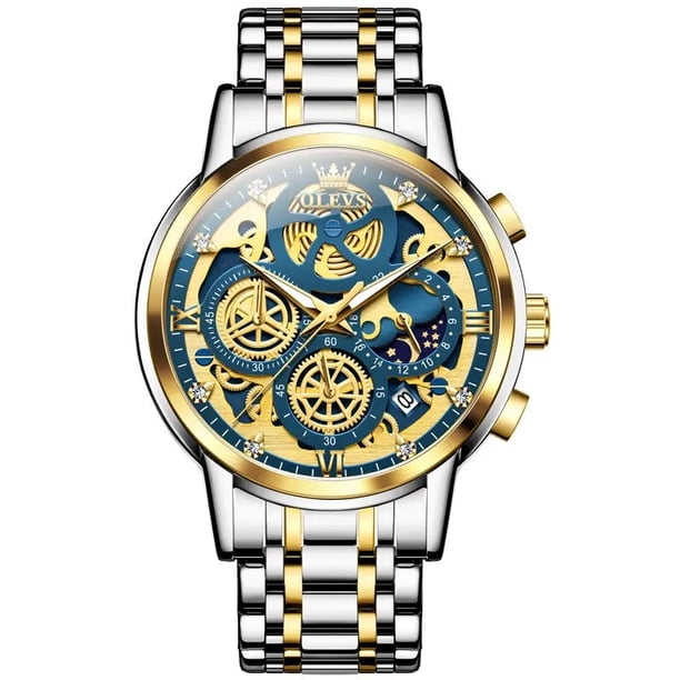 Reloj de Lujo para Hombre Diseño Esqueleto Dorado Multifunción para uso diario