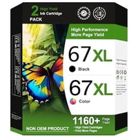 Adoccur - Paquete Combinado De Cartuchos De Tinta Adocur 67Xl Negro/Color Para Hp