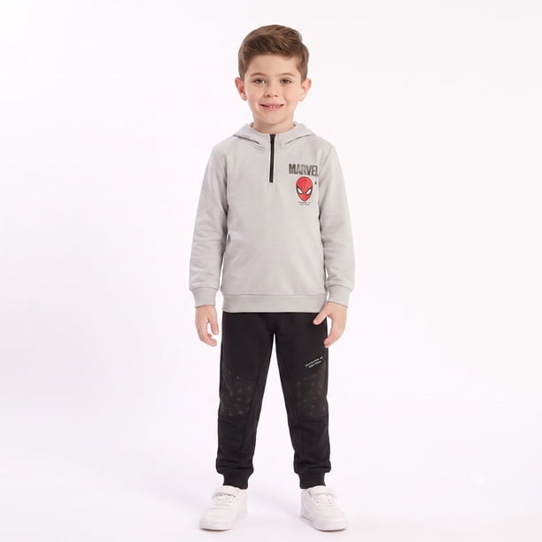 Conjunto Buzo Niño Spiderman Marvel Polerón Half Zipper Gris