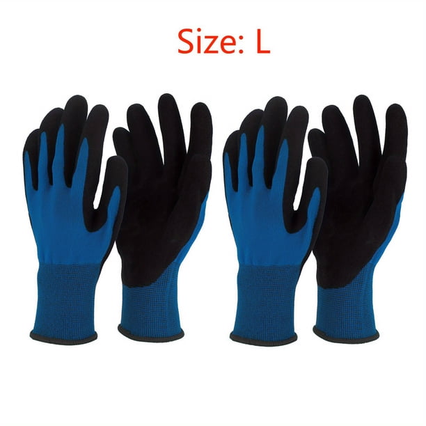 2 Pairs, Blue Gardening Gloves For Women Men, Protective Polyester And Nitrile Thornproof Work Gloves, Breathable Durable Touch-Screen Garden Gloves For Weeding Digging Raking Pruning (Large)