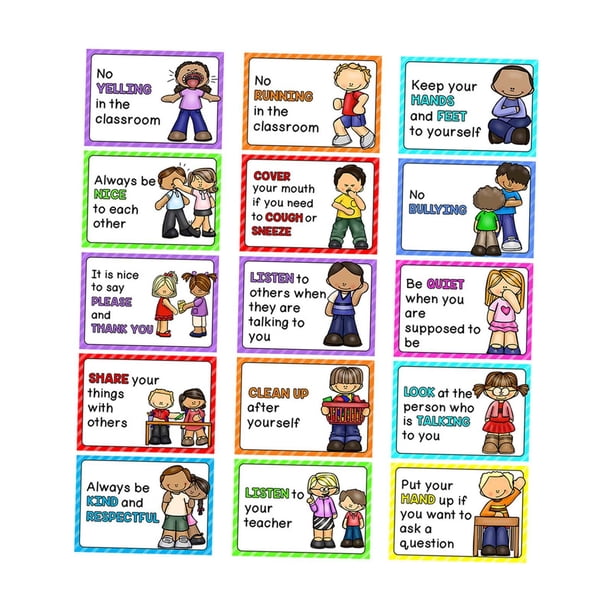 15 PPC Inglés Reglas de clase Carteles Decoraciones de pared fácil Instalación para niñas Accesorios para niños Niños Herramientas de enseñanza para