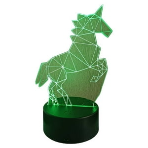 Lelumania - Lampara Ilusion 3D Unicornio Geométrico De 7 Colores, Base Touch