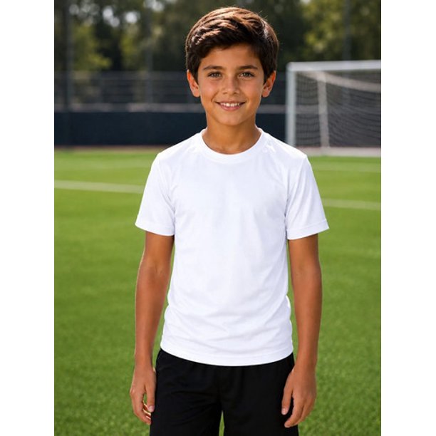 Polera Deportiva Niño Antitranspirante Dryfit Manga Corta Uv Blanco Liso 10