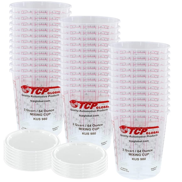 Vasos para mezclar pintura Custom Shop de 2 litros (paquete de 36 a 64 oz) con tapas