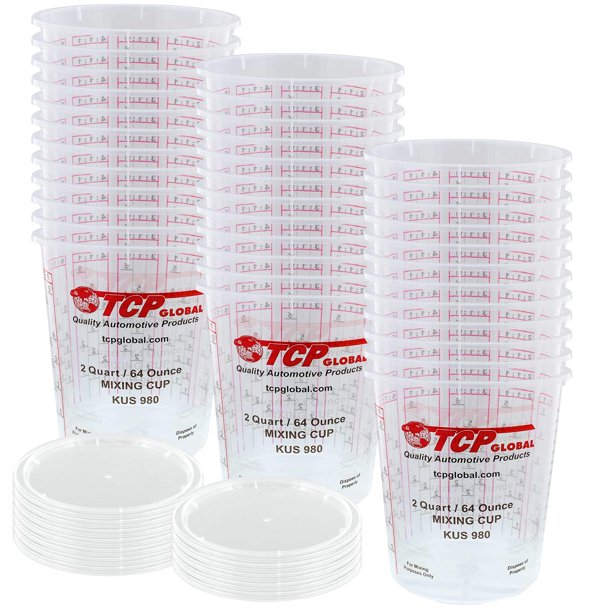 Vasos para mezclar pintura Custom Shop de 2 litros (paquete de 36 a 64 oz) con tapas