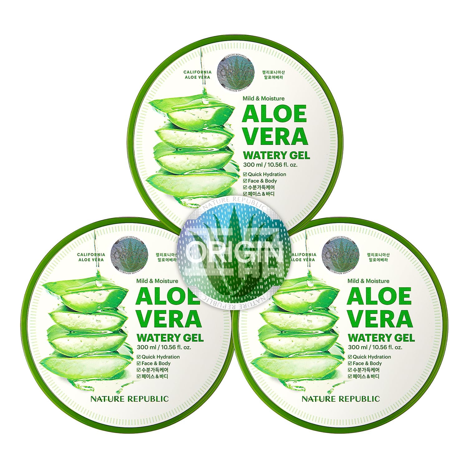 Gel Calmante De Aloe Vera Nature Republic 300 Ml (3 Unidades)