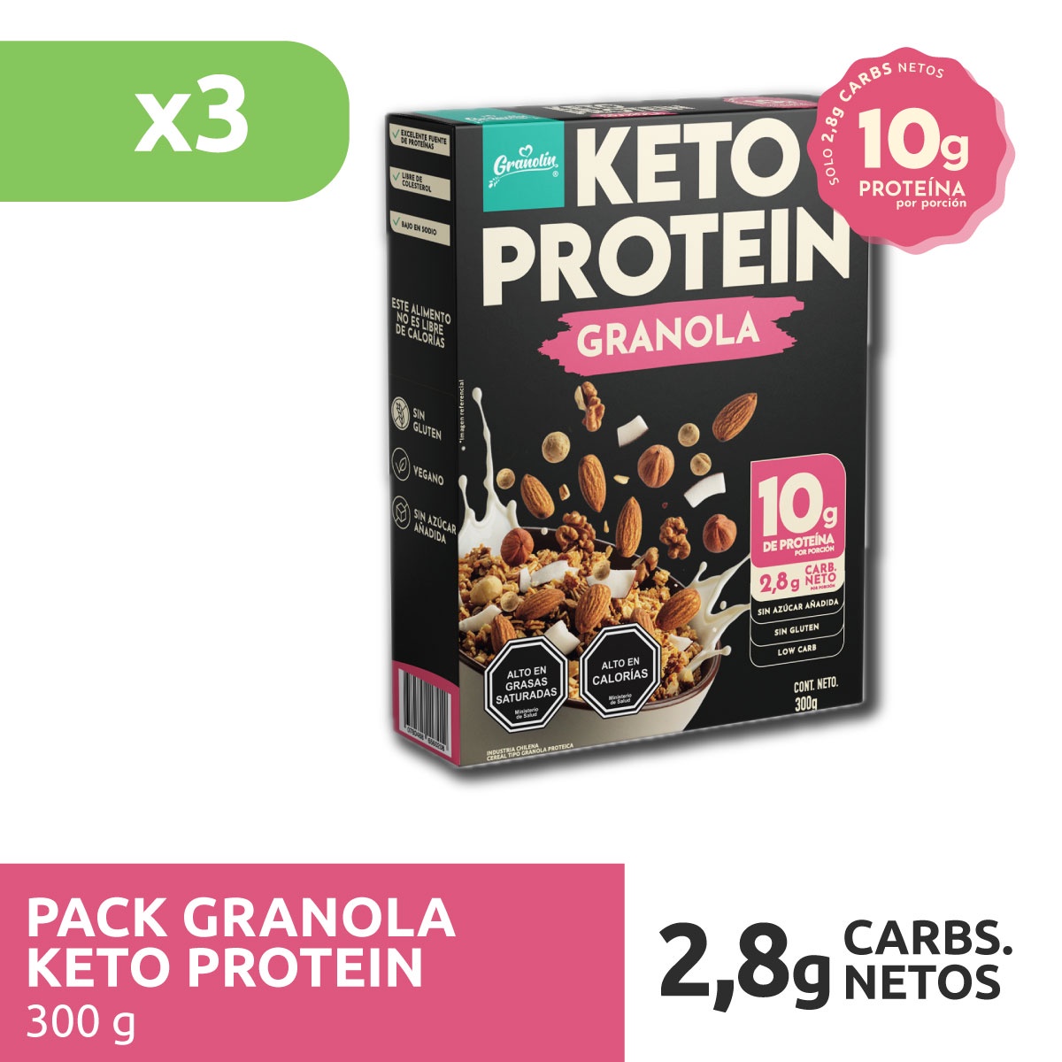 Granolín - Granola Keto Protein 300G Pack 3 Unidades
