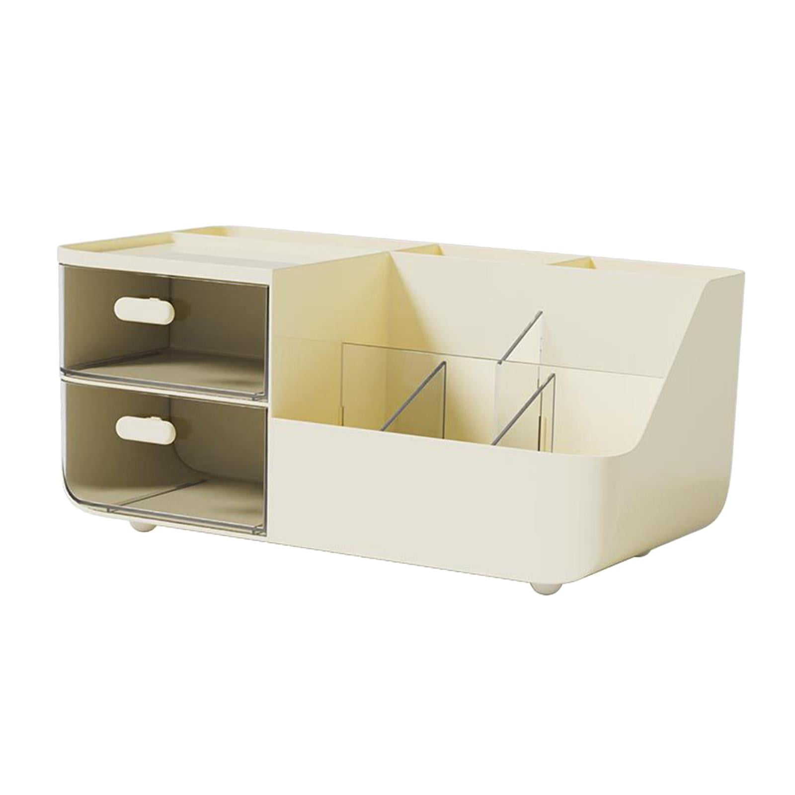 Magideal - Organizador De Escritorio, Caja De Almacenamiento Dividida, Compartimento Para Soporte De Papelería, Estante De Almacenamiento De Cosméticos, Soporte De Color Crema