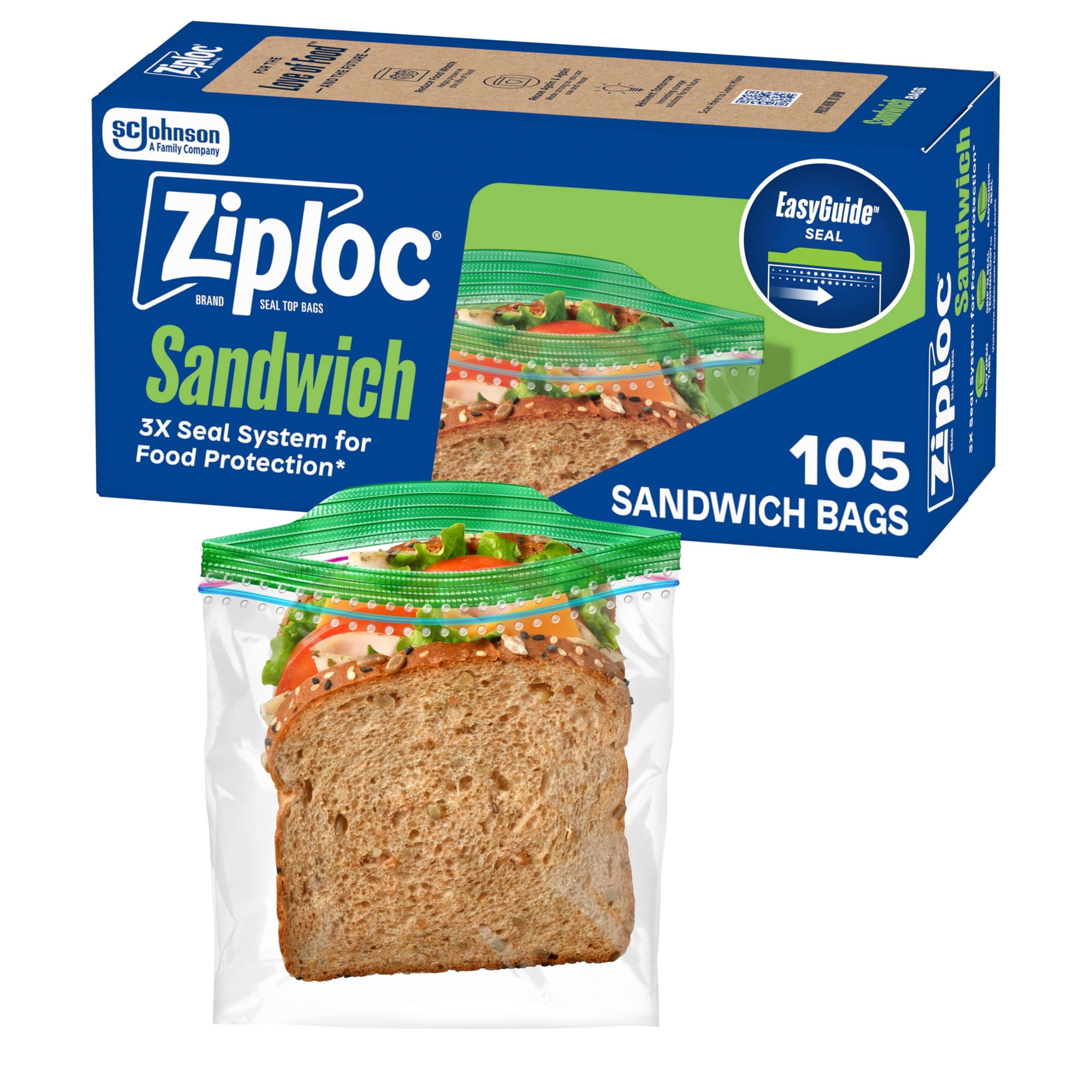 Bolsas De Plástico Ziploc Para Sándwiches Y Aperitivos, 105 Bolsas