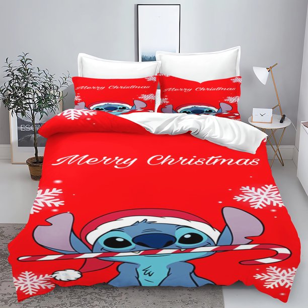 v2621 Bed Sheets Stitch Children's king size bedding duvet cover set Cute Printed Cartoon Quilt Cover home printed% 3-Piece Bedding Set (1 Duvet Cover + 2 Pillow Shams) Bed Sheets ju2621
