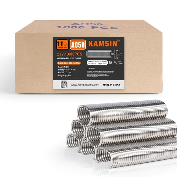 Hog Rings C-50, acero inoxidable 304, calibre 11, 1600 unidades/caja