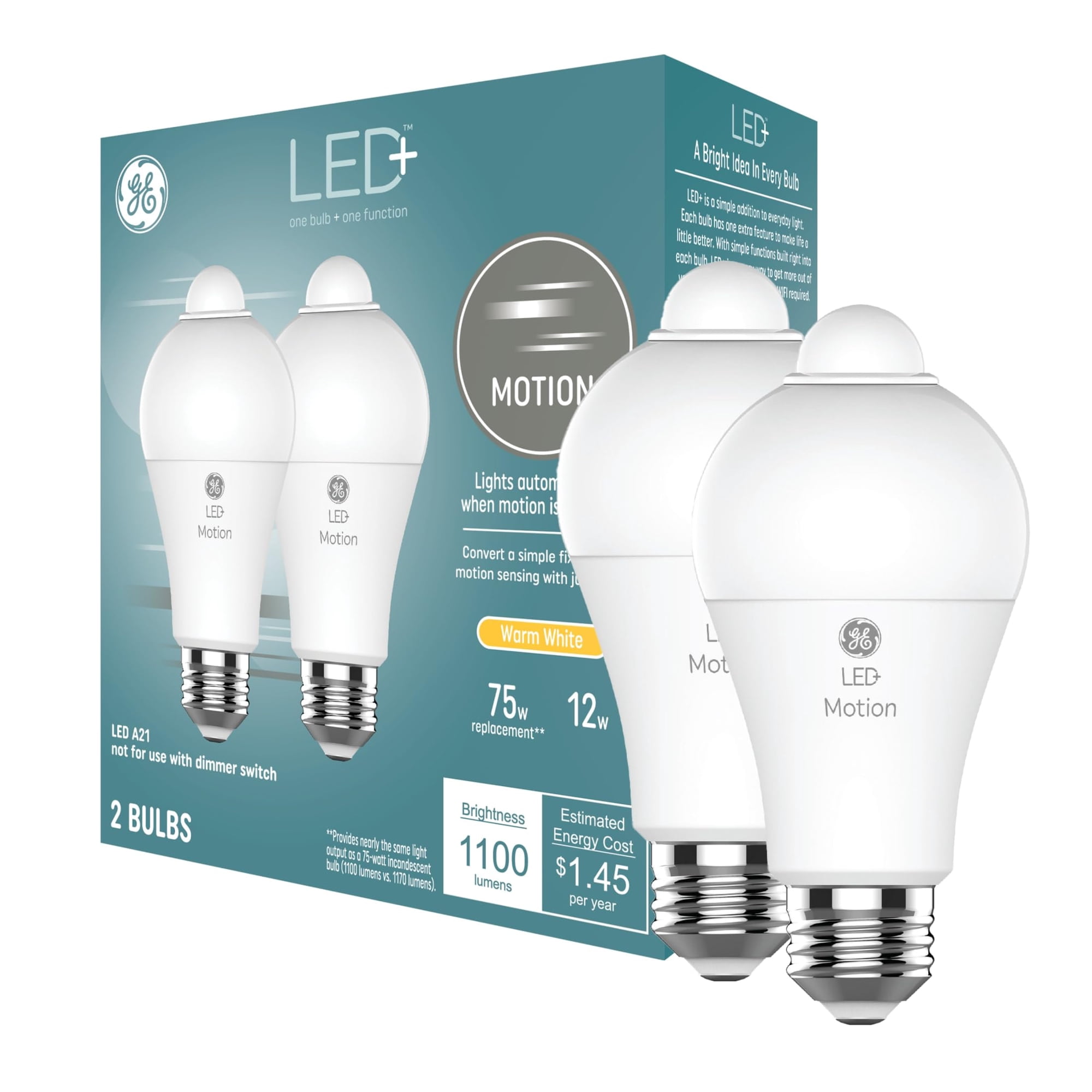 Ge Lighting - Bombillas Led Ge Led+ Con Sensor De Movimiento, 12 W, A21, Color Blanco Cálido