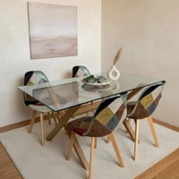 Pandalino - Comedor Mesa Xinia 130X80 + 4 Sillas Patchwork Da Vinci | Ecocuero Claro