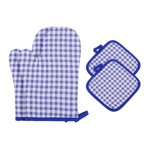 Conjuntos de Guantes de Horno y Soportes para Ollas REGALWOVEN 2 Piezas, Guantes de Cocina Resistentes al Calor y Soportes para Ollas para Cocina Azul 10.6x7.1 pulgadas