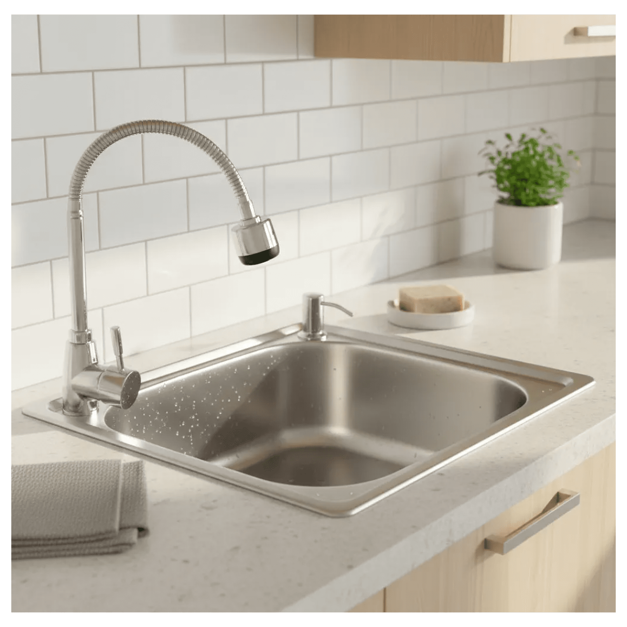 Modern Space - Lavaplatos 50x40 Cm Sobre Cubierta + Grifería + Dispensador Color Plateado