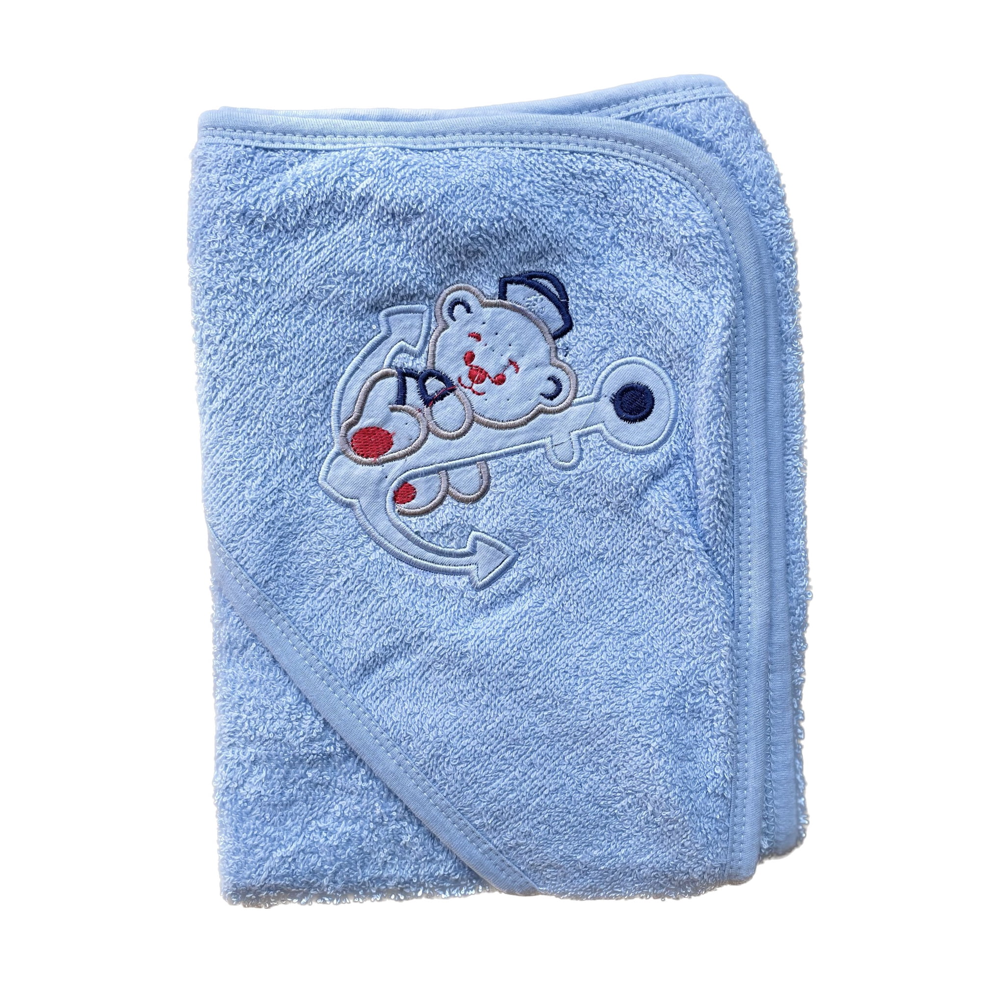 Pellitos - Toalla Bebé Algodón Con Capucha Celeste Oso 80x80