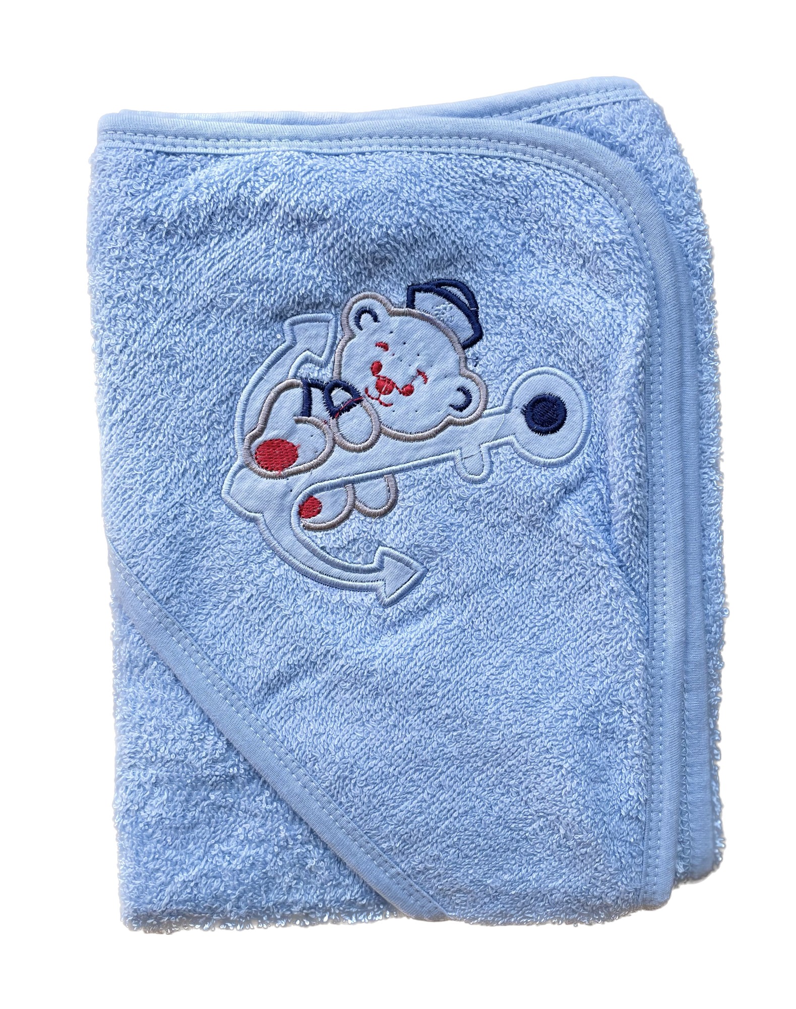 Pellitos - Toalla Bebé Algodón Con Capucha Celeste Oso 80X80