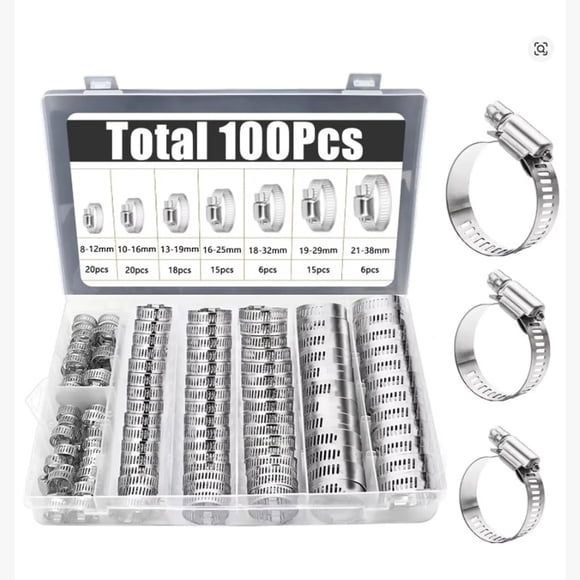 Pack x100 Abrazaderas Manguera Metálica 8 Medidas Pervoi 2RL Hose Clamp Retainer Kit-215