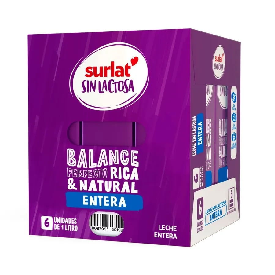 Leche Surlat Entera Sin Lactosa X12 Un