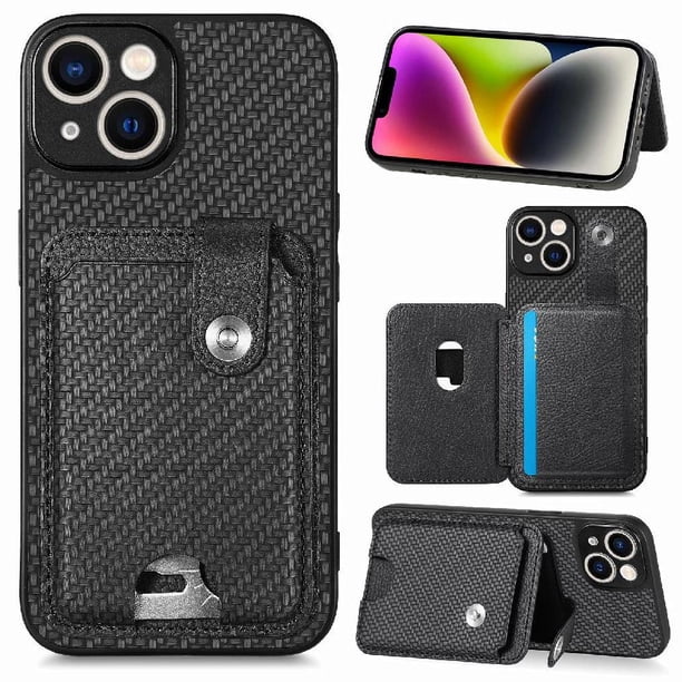 Funda Billetera Tejida para iPhone 14 con Soporte y Tarjetero Negro