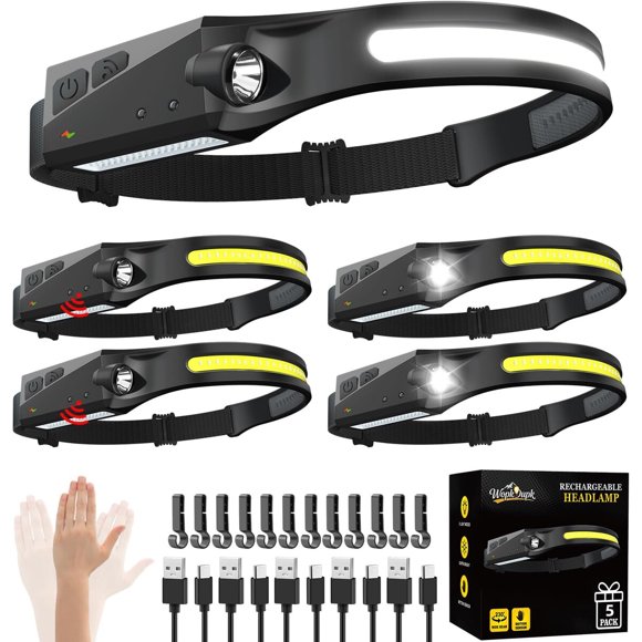 Linterna frontal recargable WopkDupk de 230 grados, paquete de 3