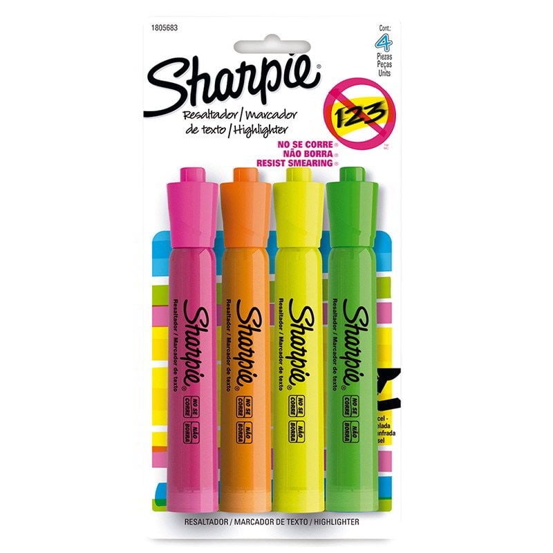 Destacadores Fluorescentes Punta Gruesa, 4 Colores Sharpie