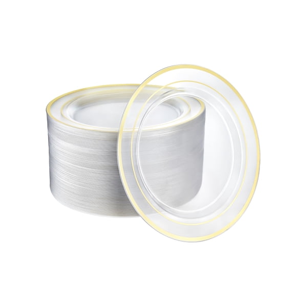 Platos de postre de plástico R-kay Clear Gold, 6.25 pulgadas, paquete de 100