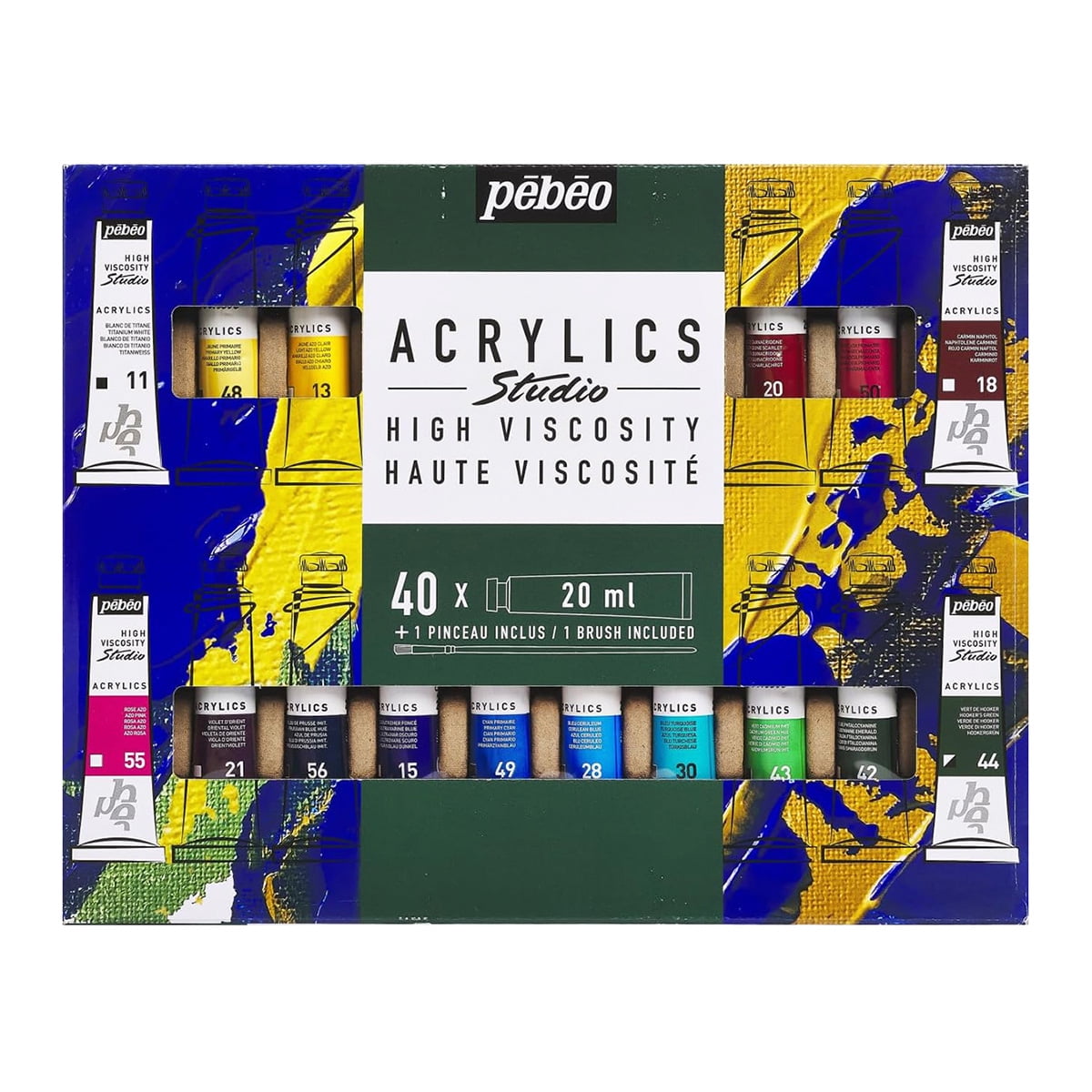 Set 40 Acrílico Pebeo Studio Colores 20ml + Pincel