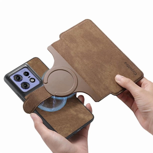 Funda Billetera Magnética para Motorola Edge 50 Pro Soporte Tarjetas Desmontable Marrón